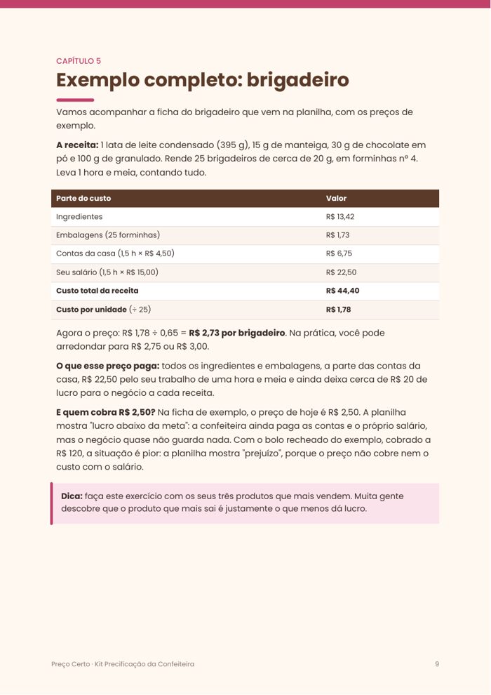 Página do guia com o exemplo completo do brigadeiro